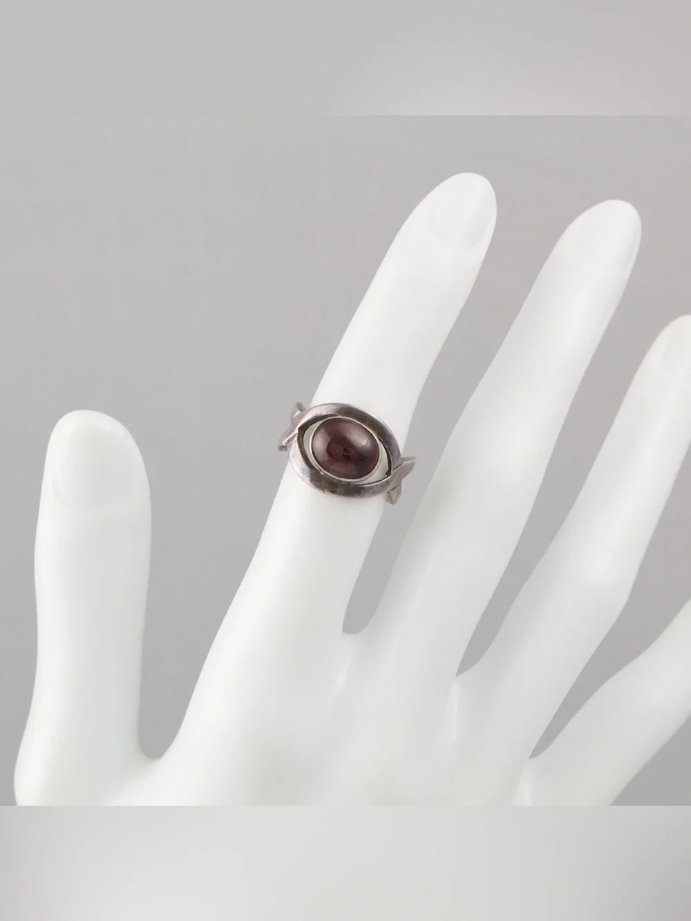 Vintage Garnet Cabochon Sterling Silver Ring Size 6.5 Artisan Handcrafted